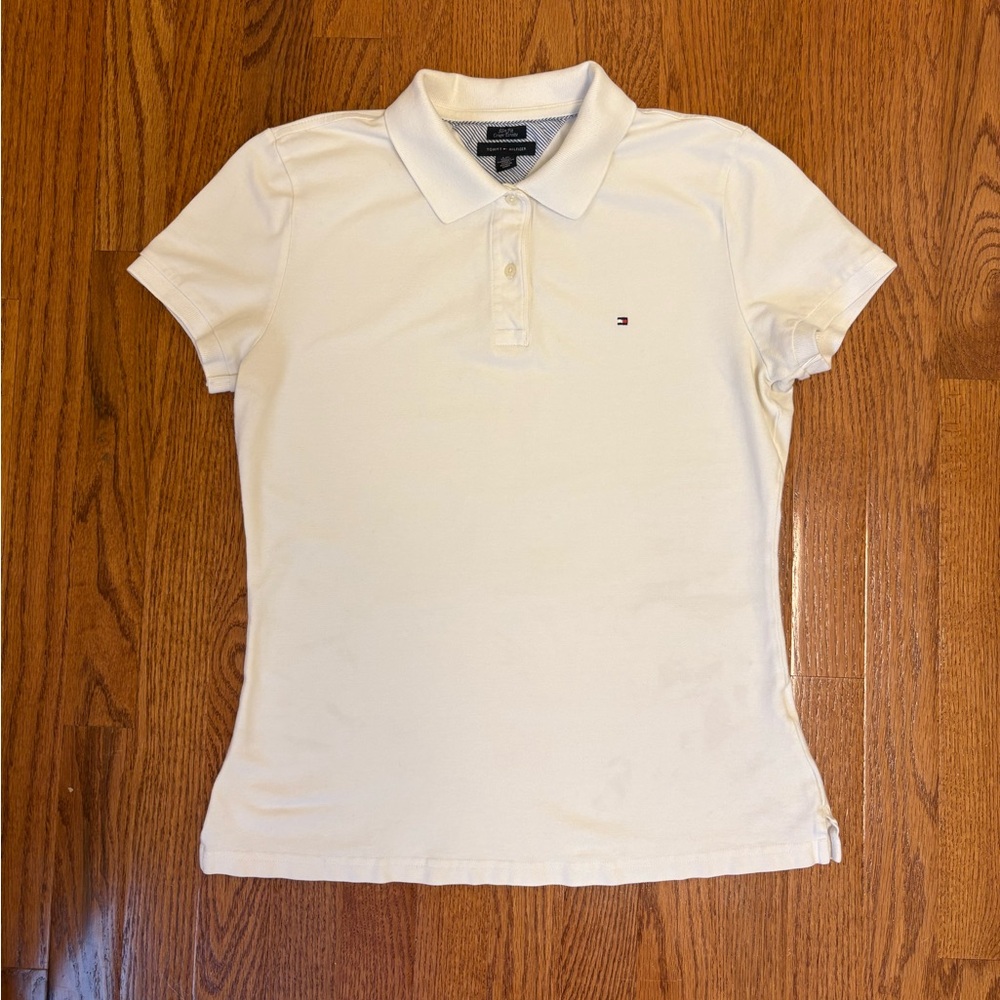 Preppy Tommy Hilfiger White Slim Fit Polo Shirt Women’s Large